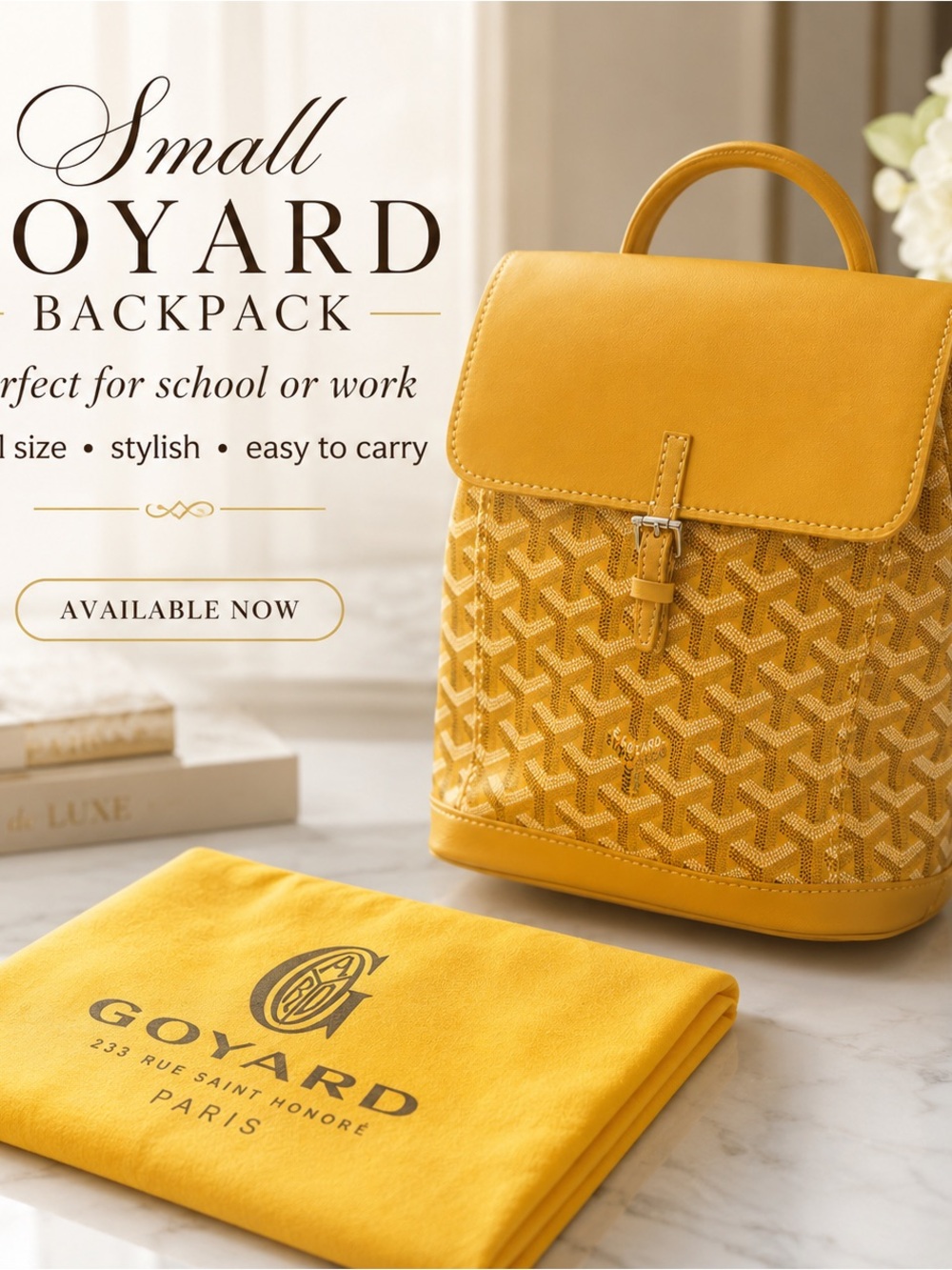 Small Mustard Yellow Backpack with Signature Chevron Pattern